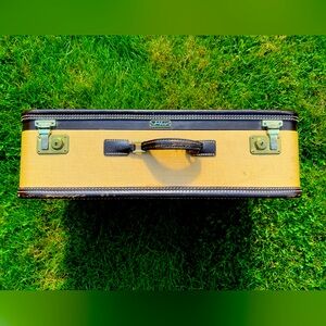 Vintage Amelia Earhart ✈️ Deluxe Museum Wheat Tweed Brown Leather Trim Suitcase